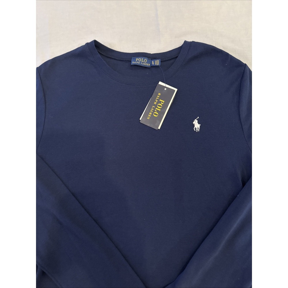 Polo Ralph Lauren Women's Long Sleeve Knit Tee Size XL Navy White Pony Classic